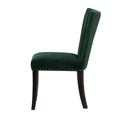 Velvet Armless Nail Head Wooden Dining Chairs 37 Green and Brown 2Ct