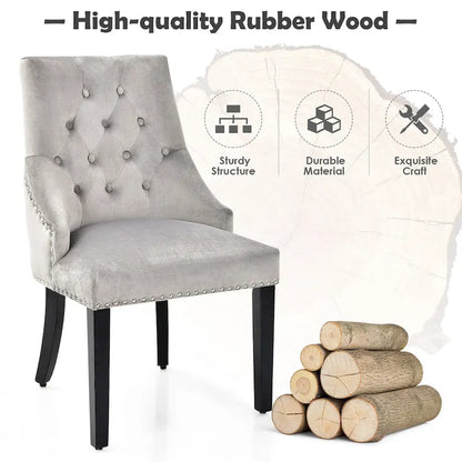 Velvet Dining Chair Upholstered Tufted Armless w/ Nailed Trim & Ring