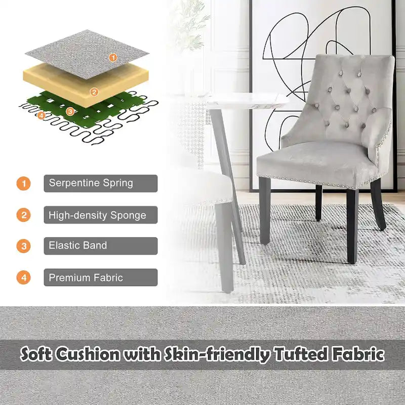 Velvet Dining Chair Upholstered Tufted Armless w/ Nailed Trim & Ring