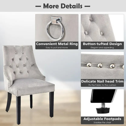 Velvet Dining Chair Upholstered Tufted Armless w/ Nailed Trim & Ring
