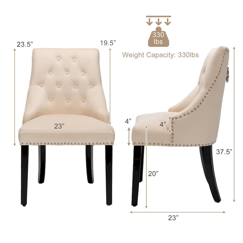 Velvet Dining Chair Upholstered Tufted Armless w/ Nailed Trim & Ring