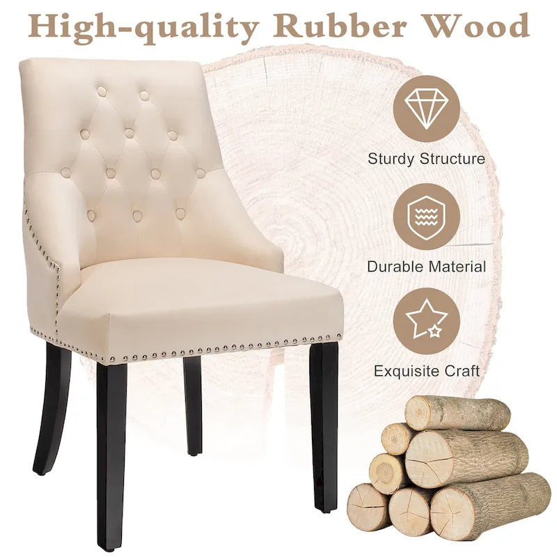 Velvet Dining Chair Upholstered Tufted Armless w/ Nailed Trim & Ring