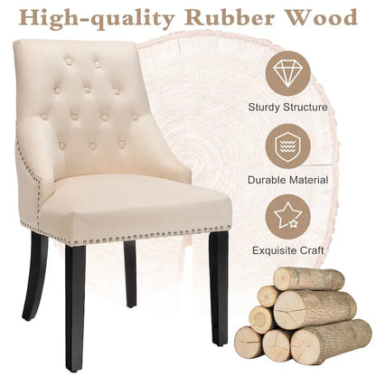 Velvet Dining Chair Upholstered Tufted Armless w/ Nailed Trim & Ring