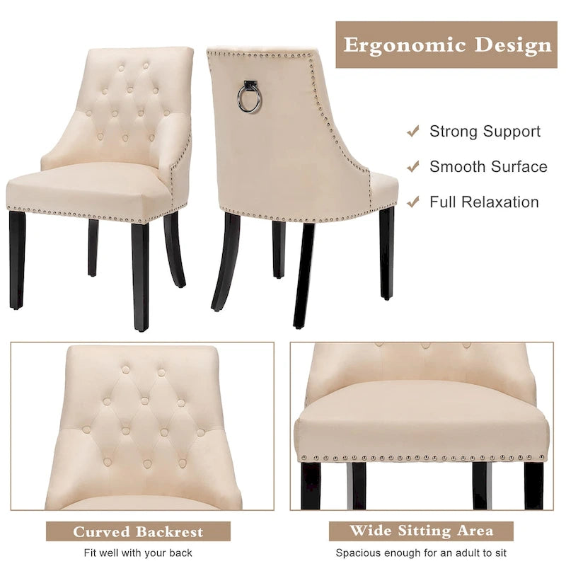 Velvet Dining Chair Upholstered Tufted Armless w/ Nailed Trim & Ring