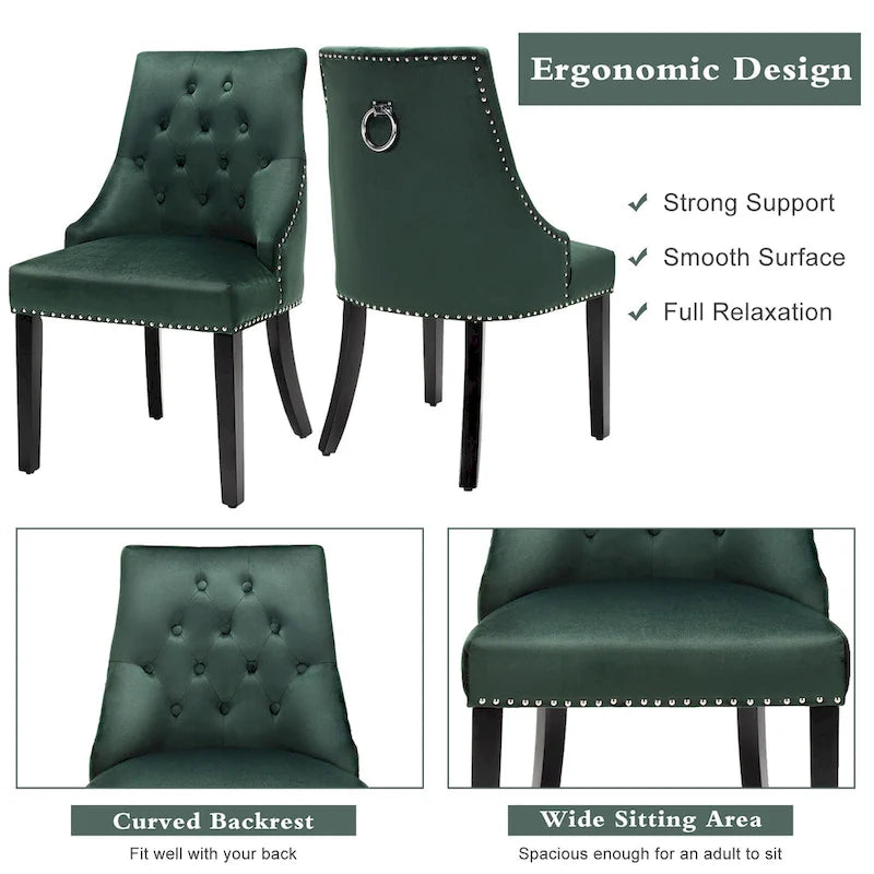 Velvet Dining Chair Upholstered Tufted Armless w/ Nailed Trim & Ring