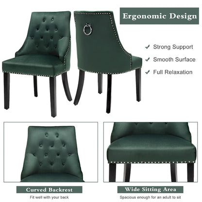Velvet Dining Chair Upholstered Tufted Armless w/ Nailed Trim & Ring