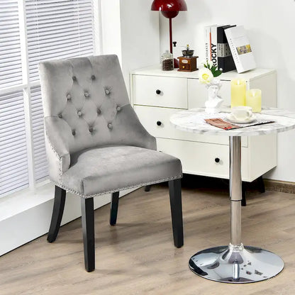 Velvet Dining Chair Upholstered Tufted Armless w/ Nailed Trim & Ring