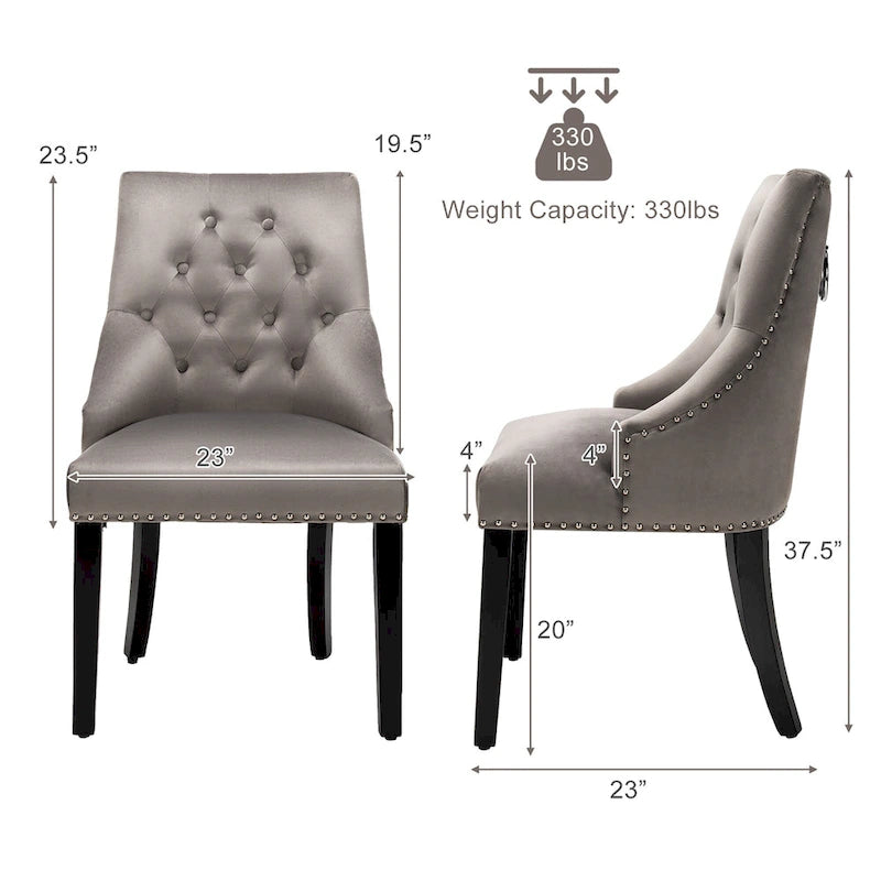 Velvet Dining Chair Upholstered Tufted Armless w/ Nailed Trim & Ring
