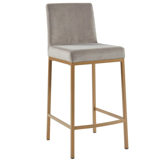 Set of 2 Gray and Gold Contemporary Upholstery Counter Chairs 37.5