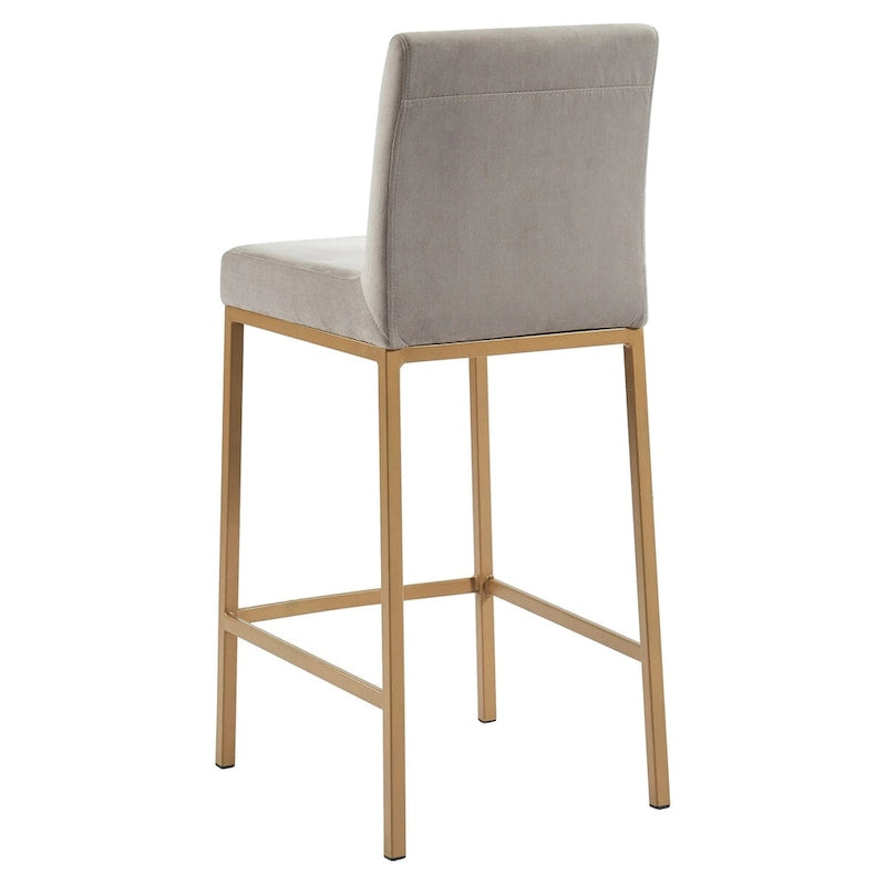 Set of 2 Gray and Gold Contemporary Upholstery Counter Chairs 37.5