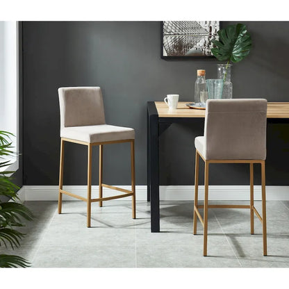 Set of 2 Gray and Gold Contemporary Upholstery Counter Chairs 37.5
