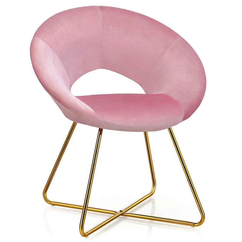 Costway Modern Velvet Accent Chair Upholstered Vanity Chair w/Golden - See Details