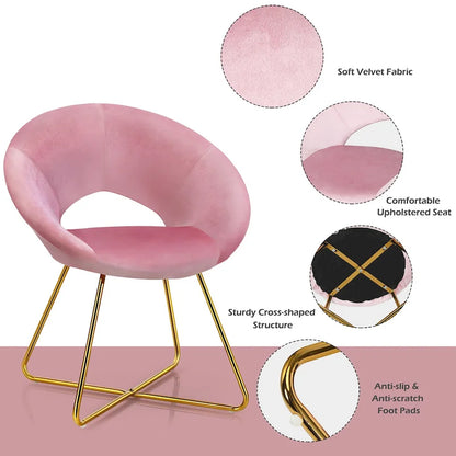 Costway Modern Velvet Accent Chair Upholstered Vanity Chair w/Golden - See Details