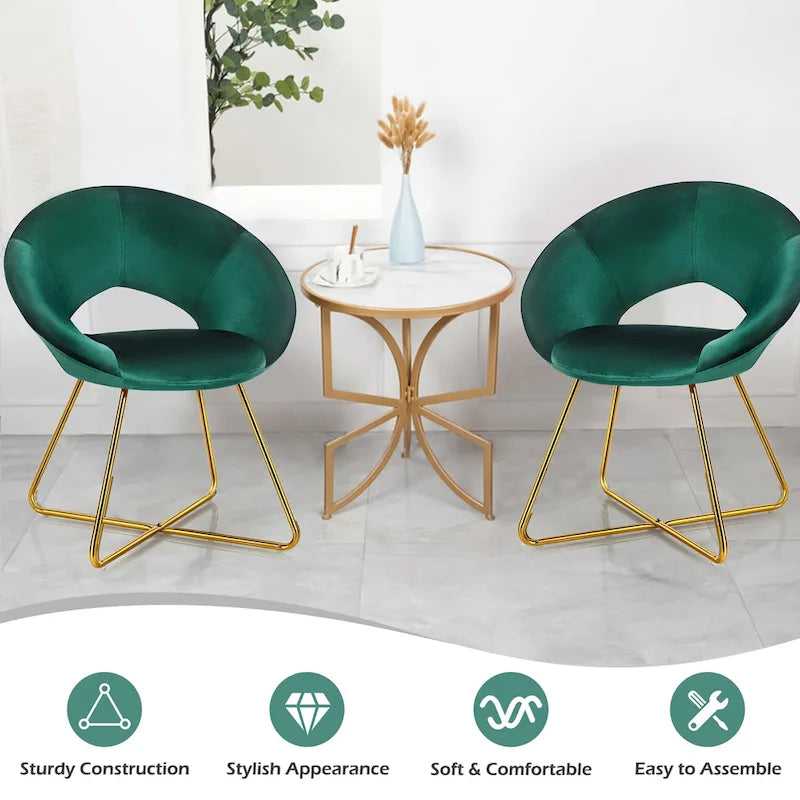 Costway Modern Velvet Accent Chair Upholstered Vanity Chair w/Golden - See Details