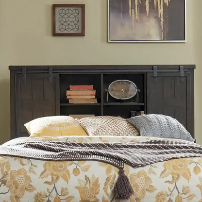 Thornwood Hills Rock Beaten Gray with Saw Cuts Queen Bookcase Bed