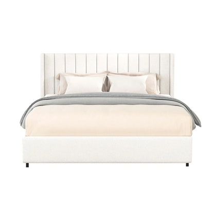 Queen Size Boucle Upholstered Platform Bed with Drawer