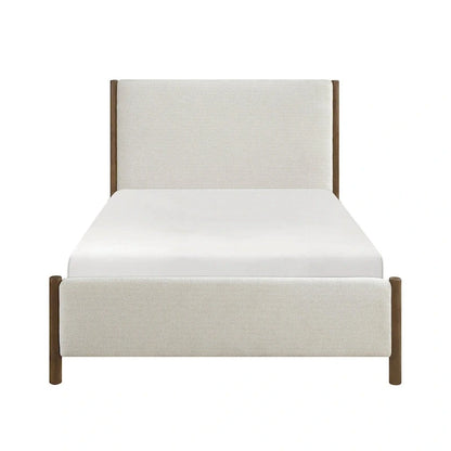 Beige Chenille Upholstered Platform Bed SolidWood 1pc