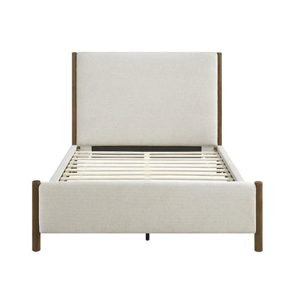 Beige Chenille Upholstered Platform Bed SolidWood 1pc