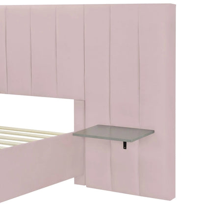 Full Size Velvet Upholstered Platform Bed with Big Headboard, Bedroom Furniture