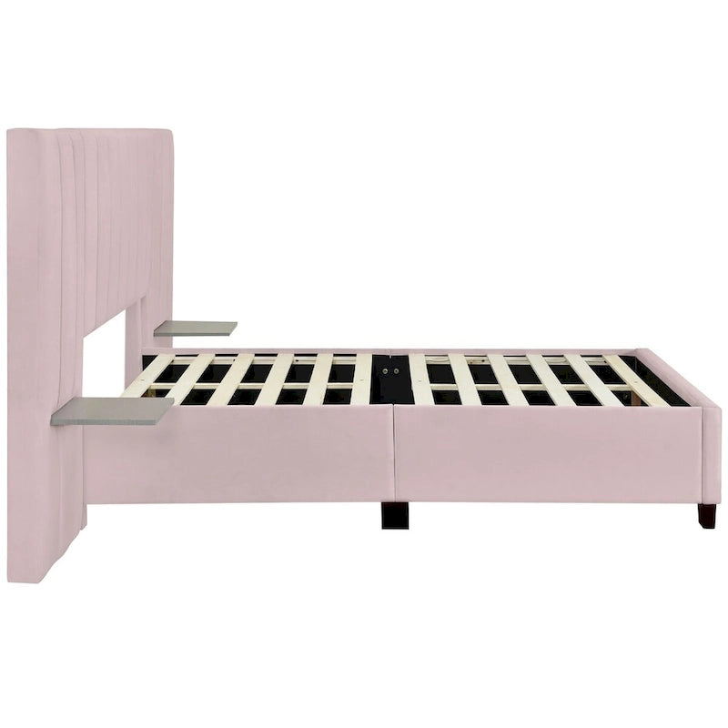 Full Size Velvet Upholstered Platform Bed with Big Headboard, Bedroom Furniture