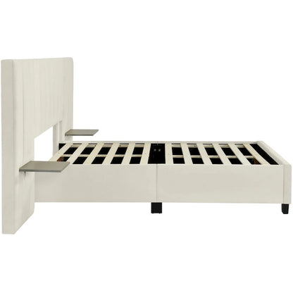 Full Size Velvet Upholstered Platform Bed with Big Headboard, Bedroom Furniture