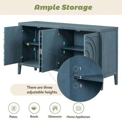 Retro Sideboard door with Circular Groove Design cabinets - N/A