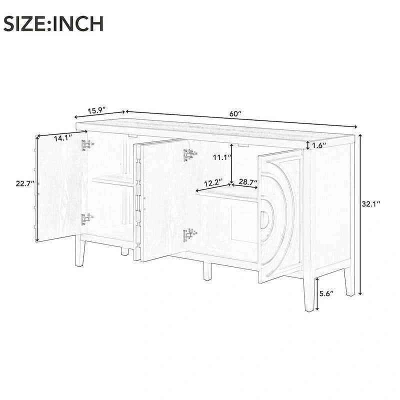 Retro Sideboard door with Circular Groove Design cabinets - N/A