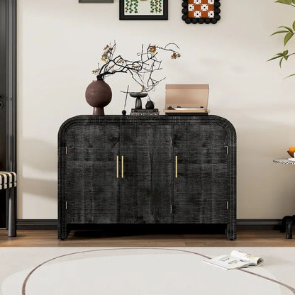 Retro Minimalist Curved Sideboard with Gold Handles - N/A