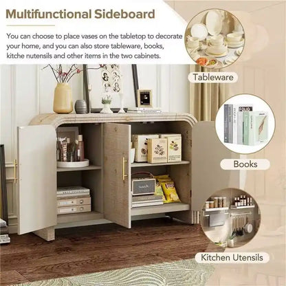 Retro Minimalist Curved Sideboard with Gold Handles - N/A