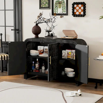 Retro Minimalist Curved Sideboard with Gold Handles - N/A