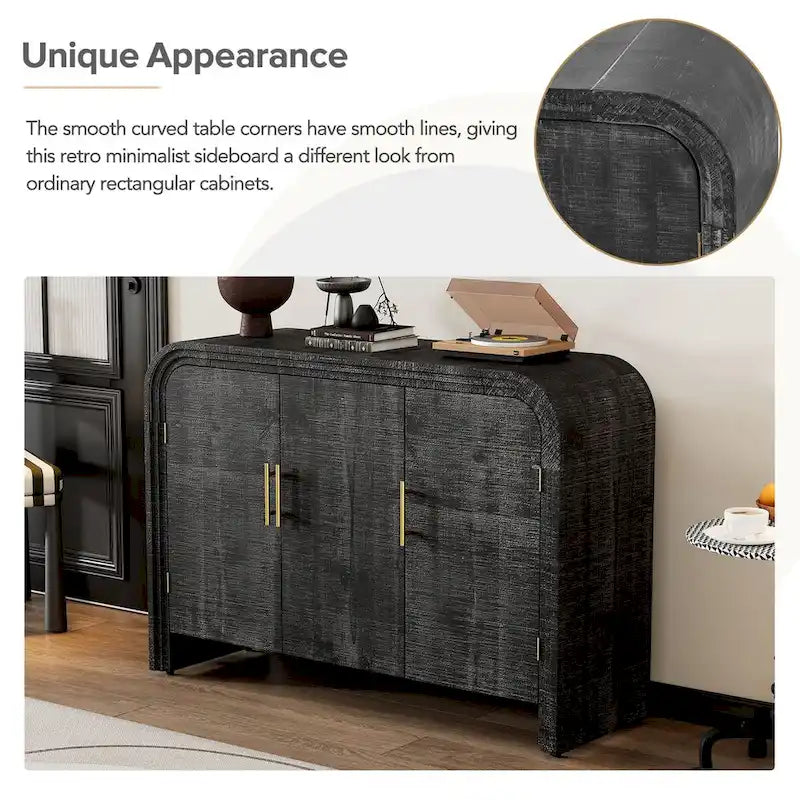 Retro Minimalist Curved Sideboard with Gold Handles - N/A