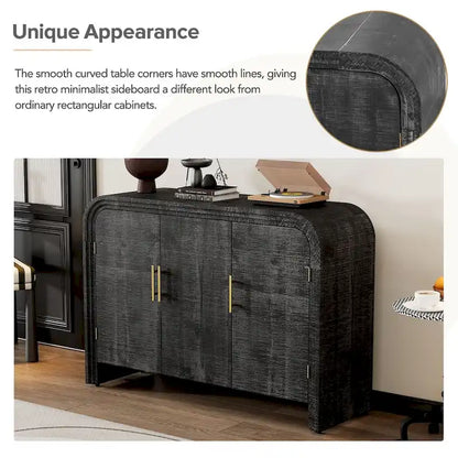 Retro Minimalist Curved Sideboard with Gold Handles - N/A