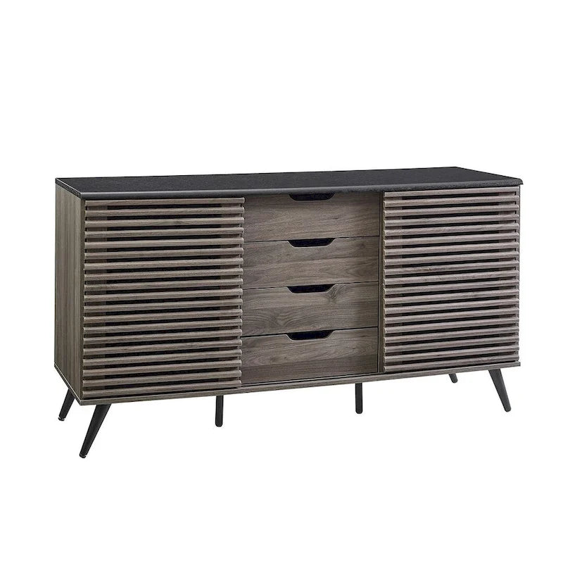 59 Modern Sideboard Storage Cabinet TV Stand with 4 Drawers and 2 Sliding Doors