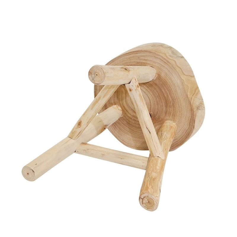 16H Wooden Stool with Live-Edge Round Top and Triangle Footrest Base, Natural Finish Perfect for Extra