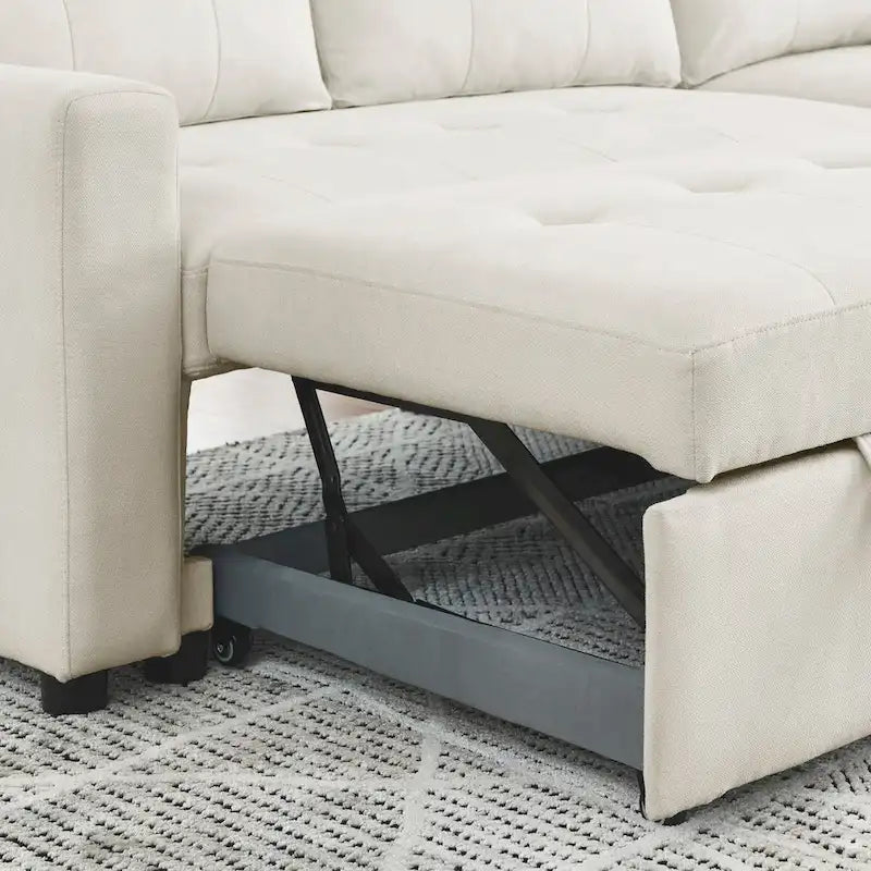 78.5-inch Beige Reversible Sleeper Sectional Sofa with Storage Chaise and Side Storage Bag - 78.5W x 49D x 31H