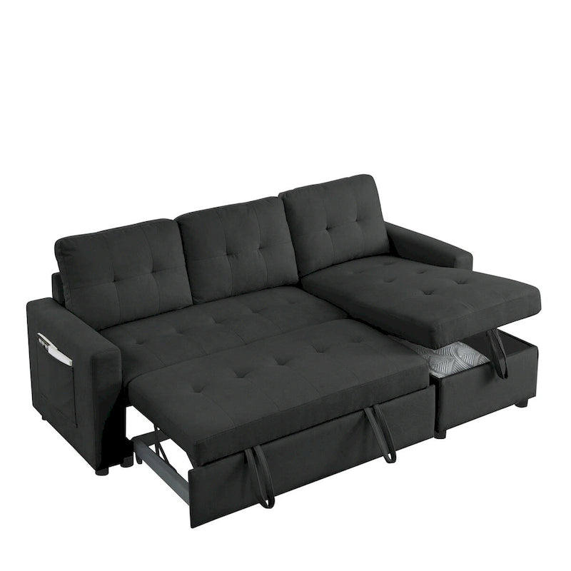 78.5-inch Beige Reversible Sleeper Sectional Sofa with Storage Chaise and Side Storage Bag - 78.5W x 49D x 31H