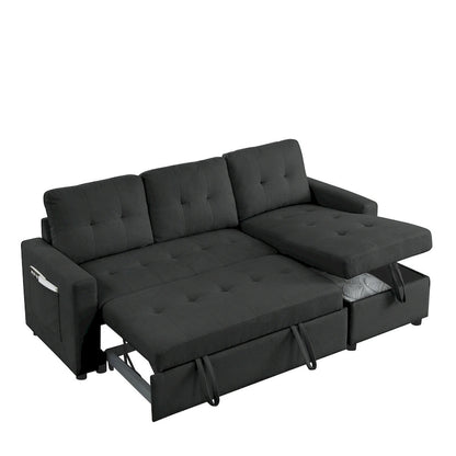 78.5-inch Beige Reversible Sleeper Sectional Sofa with Storage Chaise and Side Storage Bag - 78.5W x 49D x 31H