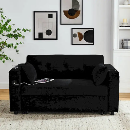 2-Seat Sleeper Sofa Bed with USB Power Outlet, Side Pockets and Lumbar Pillow