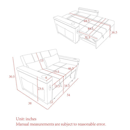 2-Seat Sleeper Sofa Bed with USB Power Outlet, Side Pockets and Lumbar Pillow