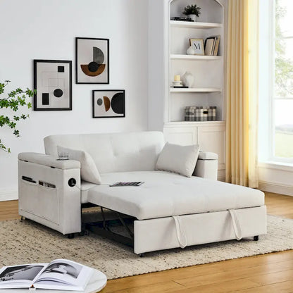 2-Seat Sleeper Sofa Bed with USB Power Outlet, Side Pockets and Lumbar Pillow