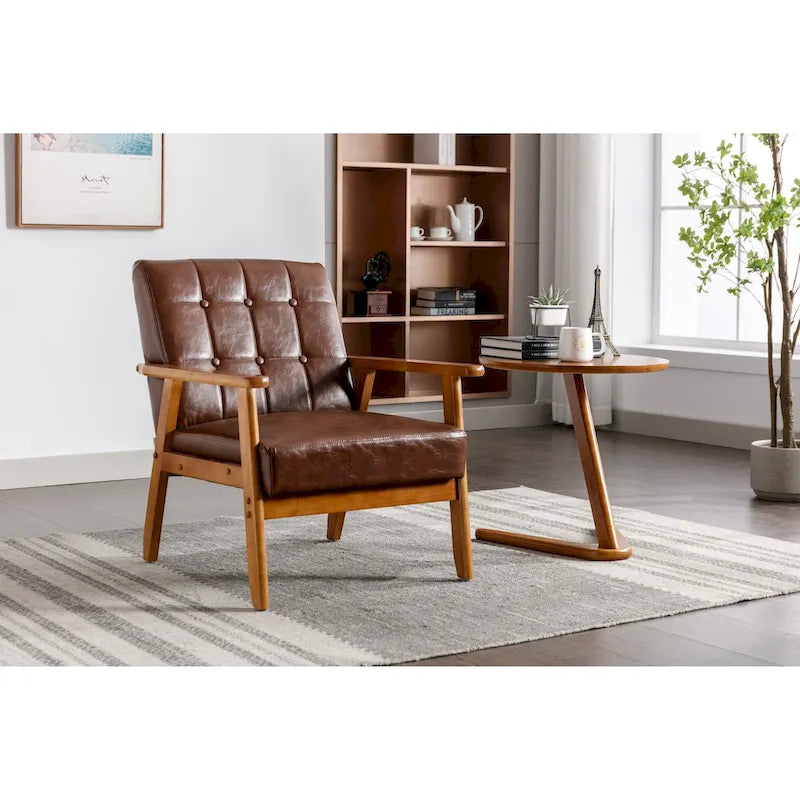 Mid-Century Modern Wooden Upholstered Accent Arm Chair