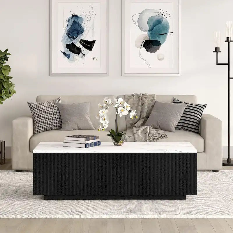 Reyes 48 Wide Rectangular Coffee Table with Faux Marble Top - 47.5 Wide