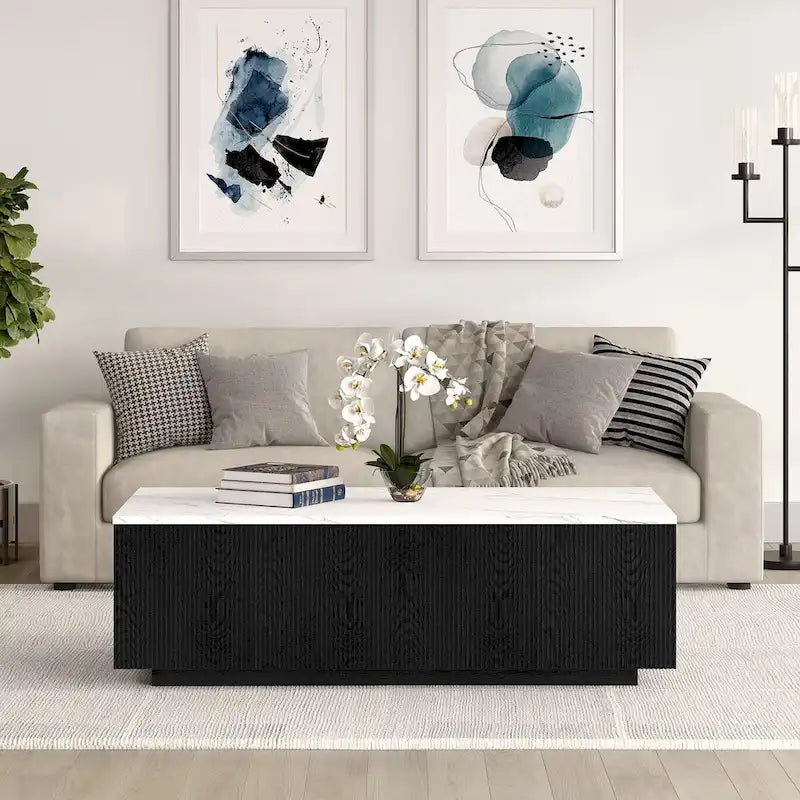Reyes 48 Wide Rectangular Coffee Table with Faux Marble Top - 47.5 Wide