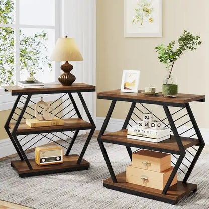 25 End Table 3-Tier Side Table with Metal Frame for Living Room Couch Side, Nightstands Bedsides Table for Bedroom