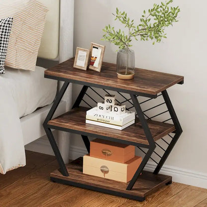 25 End Table 3-Tier Side Table with Metal Frame for Living Room Couch Side, Nightstands Bedsides Table for Bedroom