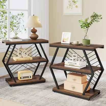 25 End Table 3-Tier Side Table with Metal Frame for Living Room Couch Side, Nightstands Bedsides Table for Bedroom