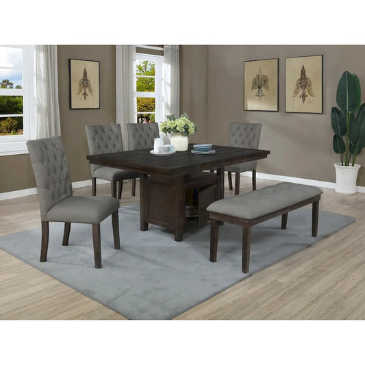 Best Quality Furniture Rustic Oak Dining Set w/ Storage & Bench