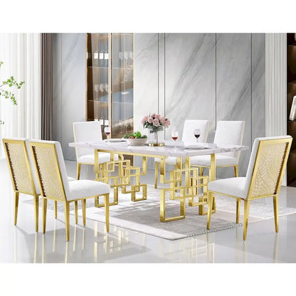 78 inch Faux Marble Dining Table with Geometric Metal Base