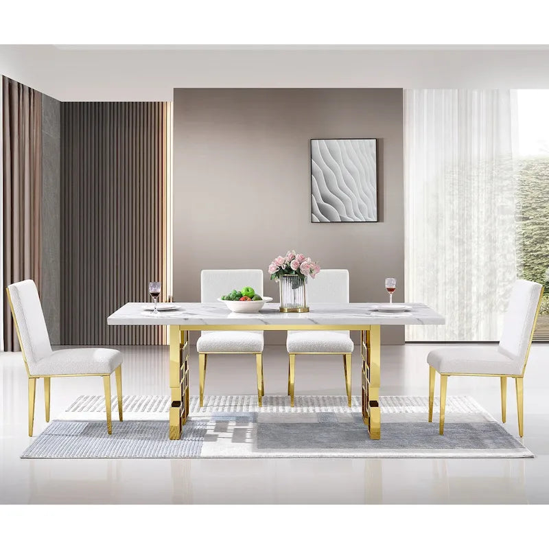 78 inch Faux Marble Dining Table with Geometric Metal Base