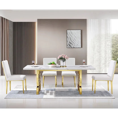 78 inch Faux Marble Dining Table with Geometric Metal Base